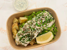 Load image into Gallery viewer, Monday: Lemon + Herb Hake, with Roasted Potatoes, Crushed Peas + Tartare Sauce (new!)
